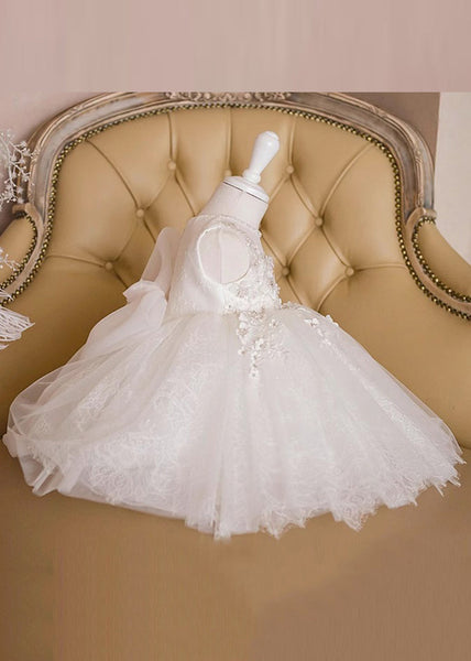 Boutique White Floral Lace Patchwork Tulle Girls Long Dress Sleeveless YS022 ABC