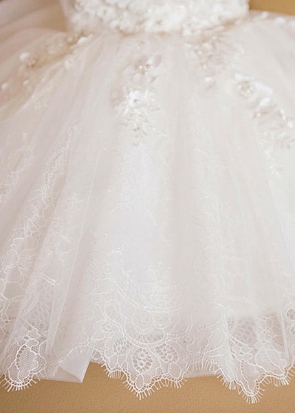 Boutique White Floral Lace Patchwork Tulle Girls Long Dress Sleeveless YS022 ABC