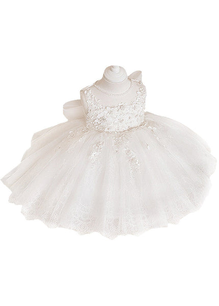 Boutique White Floral Lace Patchwork Tulle Girls Long Dress Sleeveless YS022 ABC