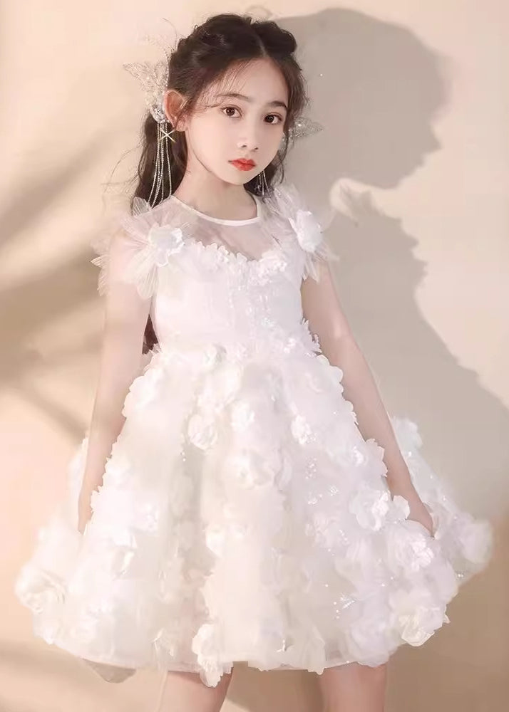 Boutique White Floral Patchwork Tulle Kids Long Dress Summer EW004 WS-JRTZSDL240810