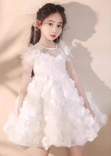 Boutique White Floral Patchwork Tulle Kids Long Dress Summer EW004 WS-JRTZSDL240810