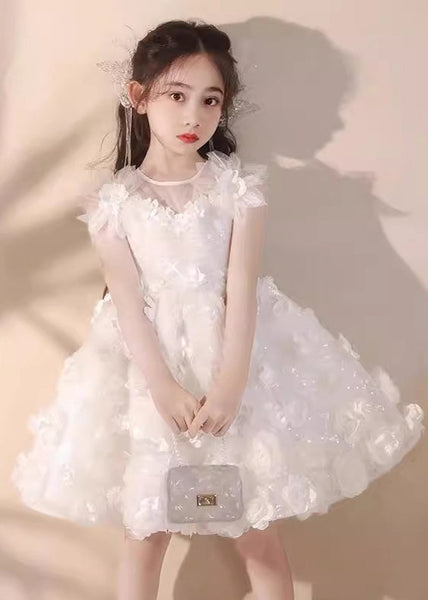Boutique White Floral Patchwork Tulle Kids Long Dress Summer EW004 WS-JRTZSDL240810