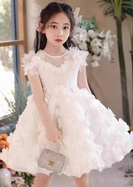 Boutique White Floral Patchwork Tulle Kids Long Dress Summer EW004 WS-JRTZSDL240810