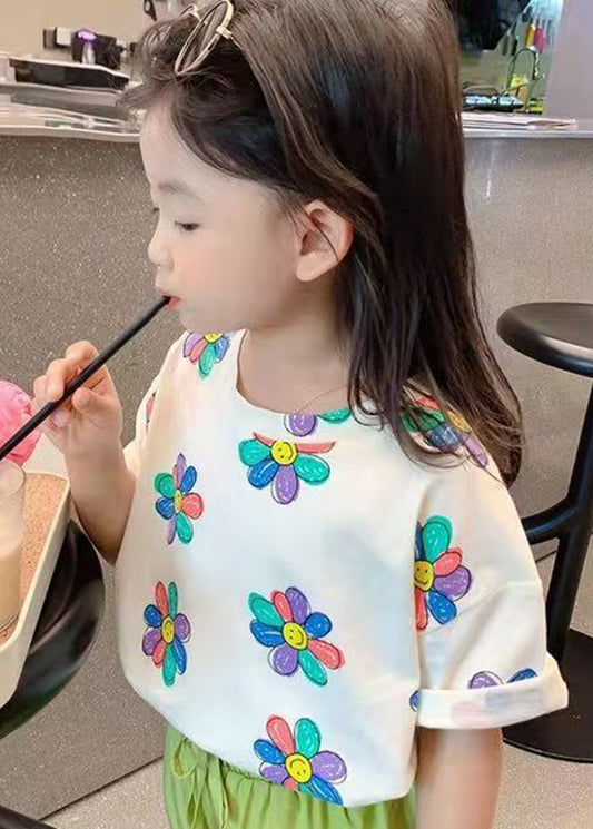 Boutique White O-Neck Print Kids T Shirt Summer YU1064 WS-RCTZ-STP240529