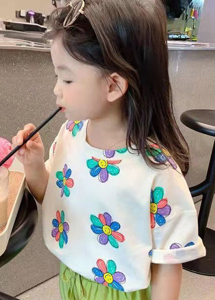 Boutique White O-Neck Print Kids T Shirt Summer YU1064 WS-RCTZ-STP240529