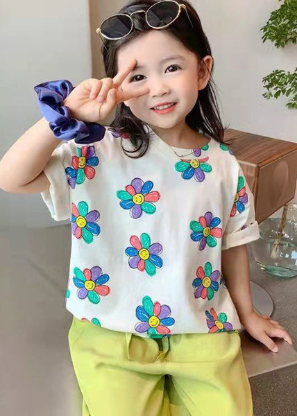 Boutique White O-Neck Print Kids T Shirt Summer YU1064 WS-RCTZ-STP240529