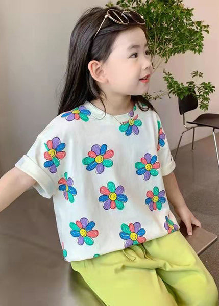 Boutique White O-Neck Print Kids T Shirt Summer YU1064 WS-RCTZ-STP240529