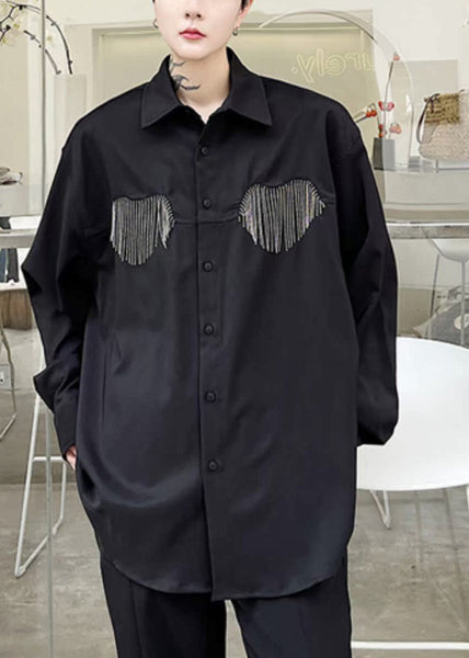 Boutique White Peter Pan Collar Cotton Mens Shirt Long Sleeve HG023 Men-Silk-MENLTP240725