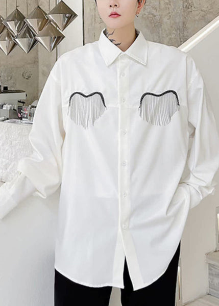 Boutique White Peter Pan Collar Cotton Mens Shirt Long Sleeve HG023 Men-Silk-MENLTP240725
