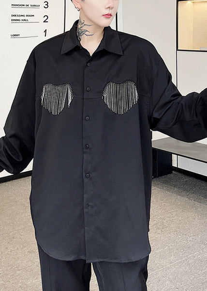 Boutique White Peter Pan Collar Cotton Mens Shirt Long Sleeve HG023 Men-Silk-MENLTP240725