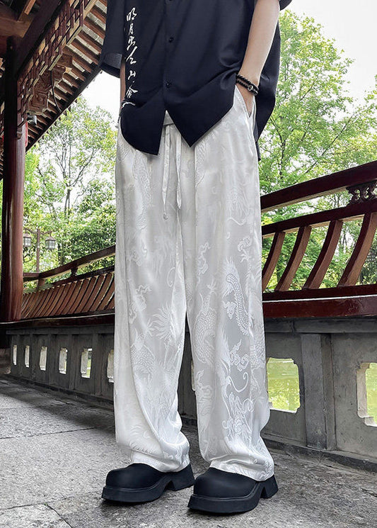 Boutique White Pockets Oriental Print Ice Silk Mens Pants Summer YT051 Men-Silk-MENP240721