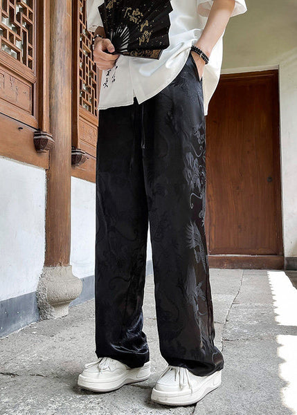 Boutique White Pockets Oriental Print Ice Silk Mens Pants Summer YT051 Men-Silk-MENP240721