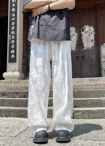 Boutique White Pockets Oriental Print Ice Silk Mens Pants Summer YT051 Men-Silk-MENP240721