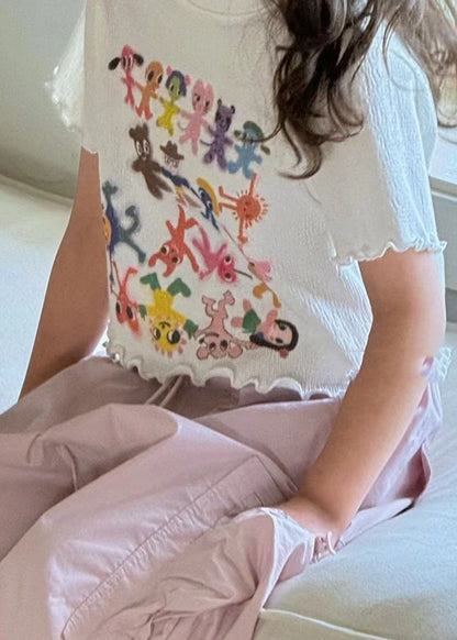 Boutique White Ruffled Print Girls Top Summer SS1003 MM-RCTZ-STP240601