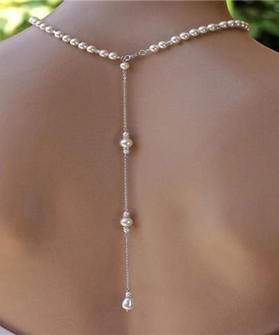 Boutique White Stainless Steel Pearl Chain Tassel Lariat Necklace YA012 ABC