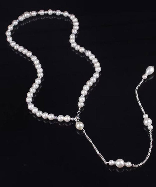 Boutique White Stainless Steel Pearl Chain Tassel Lariat Necklace YA012 ABC