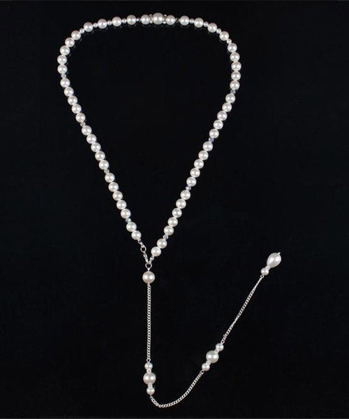 Boutique White Stainless Steel Pearl Chain Tassel Lariat Necklace YA012 ABC