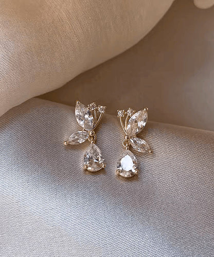 Boutique White Sterling Silver Overgild Zircon Water Drop Butterfly Stud Earrings WH024 JEW-EAR241116