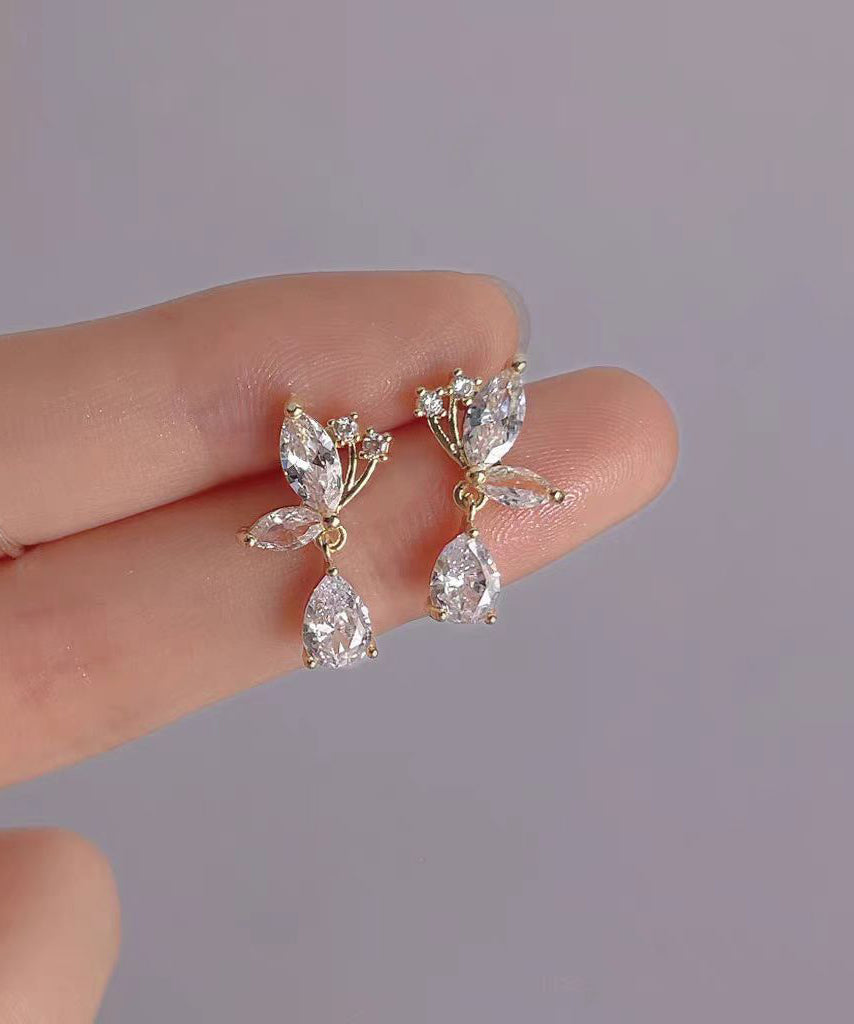 Boutique White Sterling Silver Overgild Zircon Water Drop Butterfly Stud Earrings WH024 JEW-EAR241116