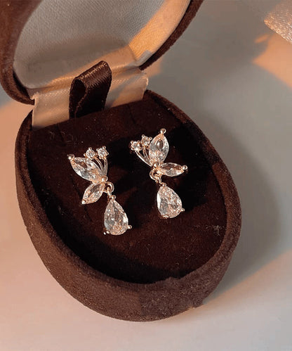 Boutique White Sterling Silver Overgild Zircon Water Drop Butterfly Stud Earrings WH024 JEW-EAR241116