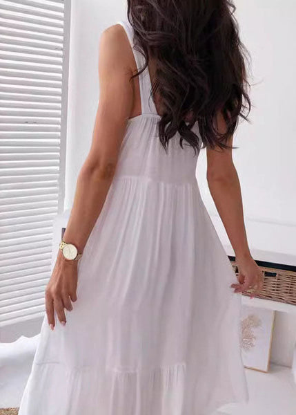 Robe d'été blanche à bretelles spaghetti, col en V, patchwork de dentelle et coton, référence TL039