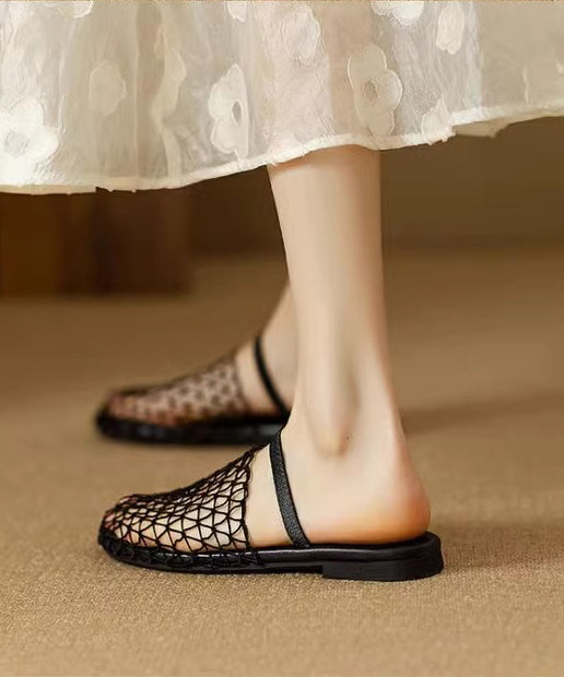 Breathable Mesh Hollow Out Fashion Black Slide Sandals AG1017 shoe-CS240905