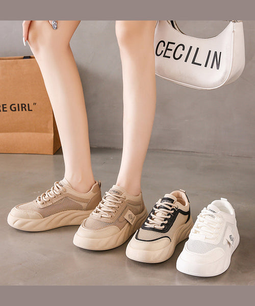 Breathable Mesh Lace Up Splicing Black Flat Shoes For Women KJ069 Shoe-PDX240714