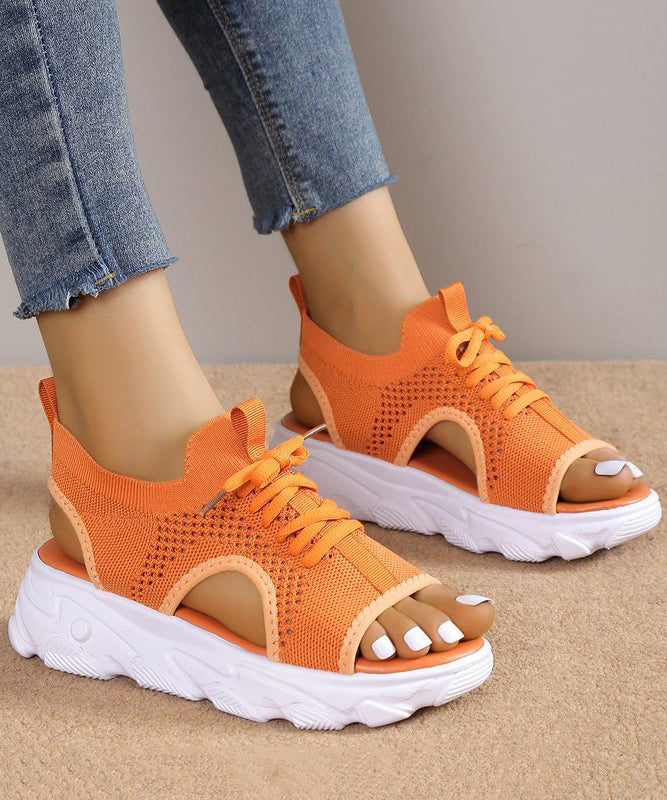 Breathable Mesh Orange Lace Up Splicing Sandals Peep Toe UU008 OM-XZ240821