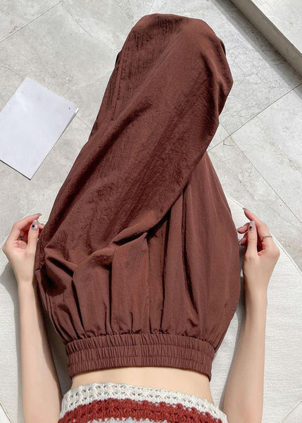 Pockets Elastic Pants Waist Brick Red Crop Solid Summer Cotton FashionChic