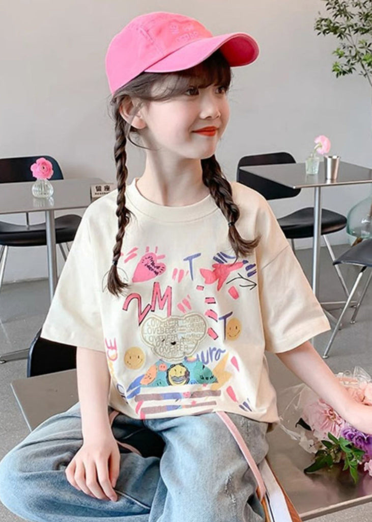 Brief Apricot Print Girls T Shirt Short Sleeve YU1082 WS-RCTZ-STP240529