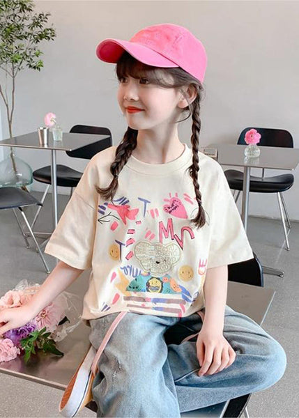 Brief Apricot Print Girls T Shirt Short Sleeve YU1082 WS-RCTZ-STP240529