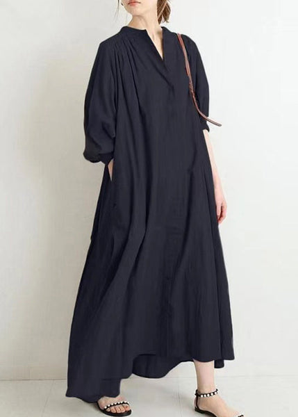 Brief Apricot Stand Collar Low High Design Maxi Shirt Dress Puff Sleeve VB1090 Ada Fashion