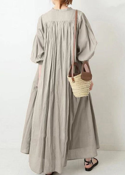 Brief Apricot Stand Collar Low High Design Maxi Shirt Dress Puff Sleeve VB1090 Ada Fashion