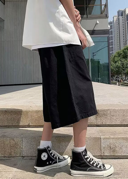 Brief Beige Elastic Waist Mens Wide Leg Pants Summer YT003 Men-Silk-MENCP240721