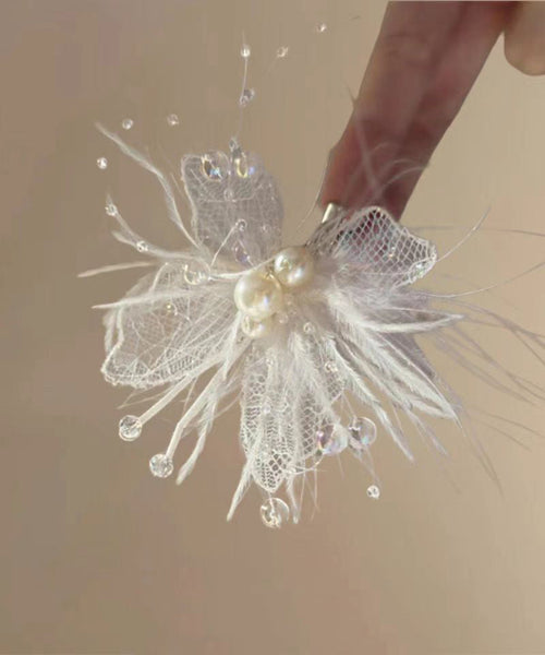 Pearl Brief Beige Hairpin Lace Hollow Out Feather FashionChic