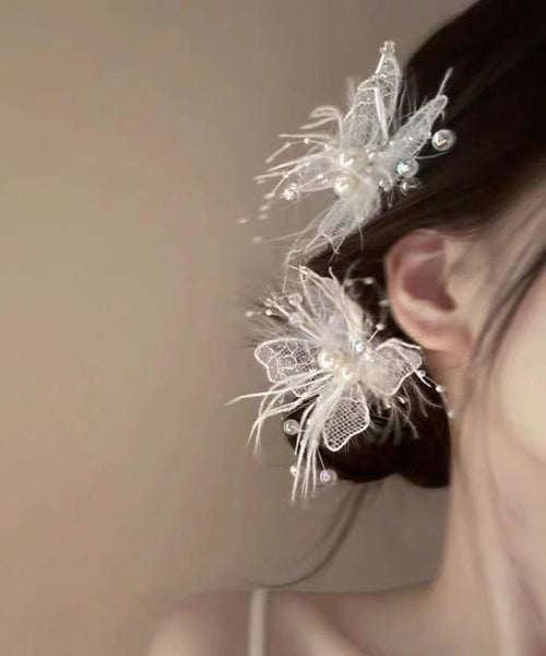 Pearl Brief Beige Hairpin Lace Hollow Out Feather FashionChic