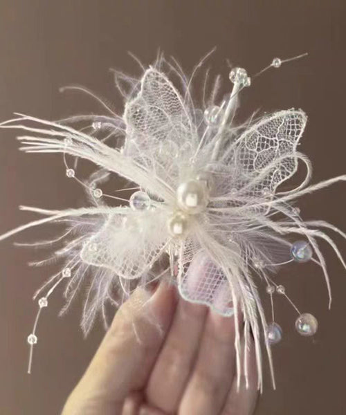 Pearl Brief Beige Hairpin Lace Hollow Out Feather FashionChic
