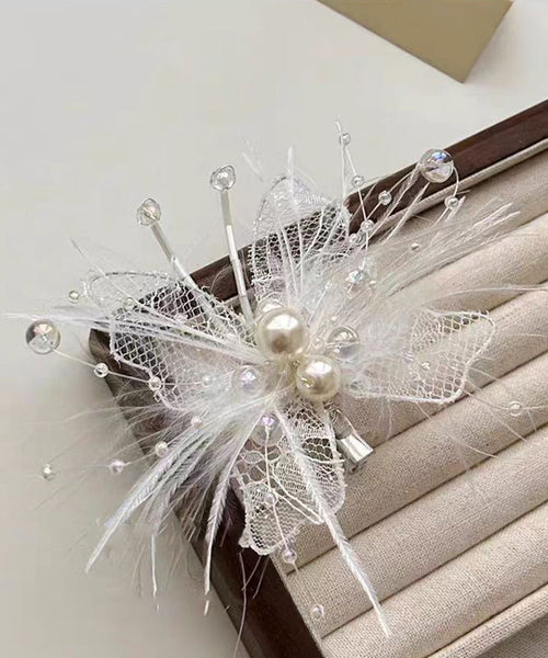 Pearl Brief Beige Hairpin Lace Hollow Out Feather FashionChic