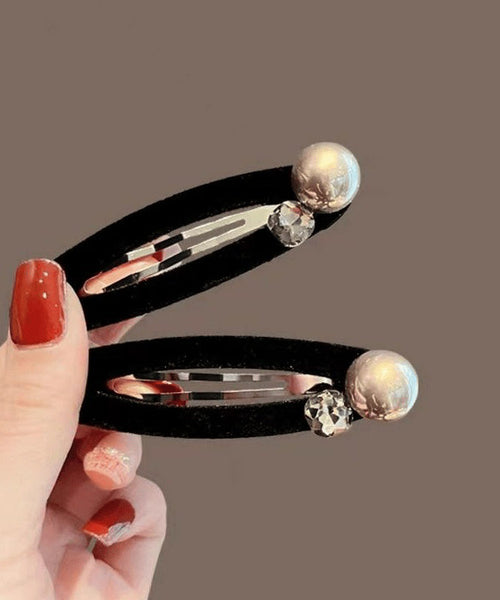 Pearl Hairpin Brief Velvet Metal Black FashionChic