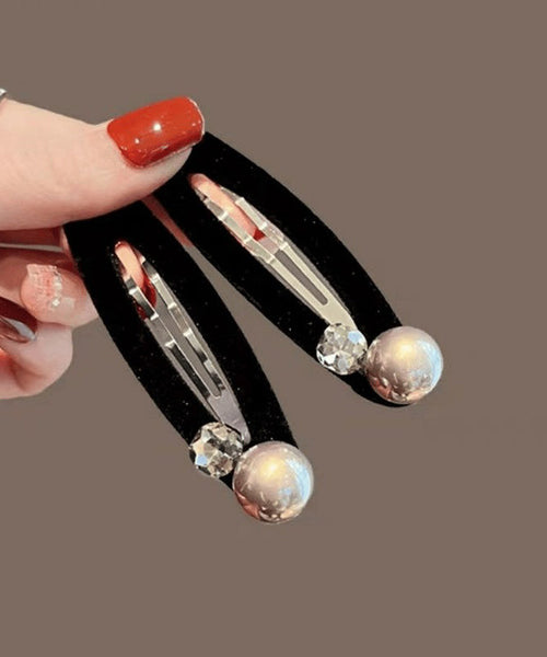 Pearl Hairpin Brief Velvet Metal Black FashionChic