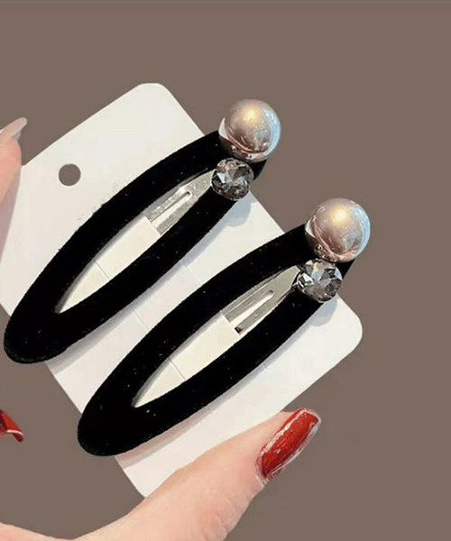 Pearl Hairpin Brief Velvet Metal Black FashionChic
