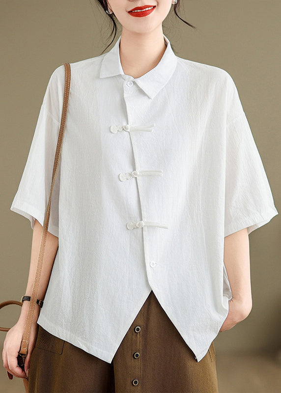 Brief Black Peter Pan Collar Button Shirts Summer UU029 OM-MM240820