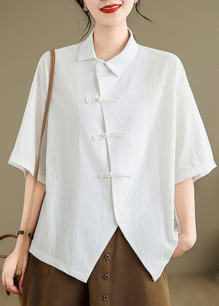 Brief Black Peter Pan Collar Button Shirts Summer UU029 OM-MM240820