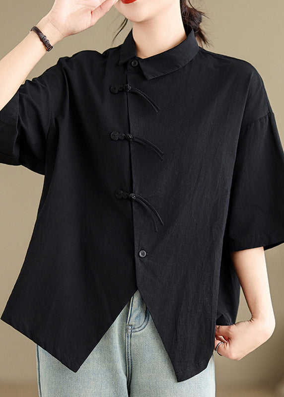 Brief Black Peter Pan Collar Button Shirts Summer UU029 OM-MM240820