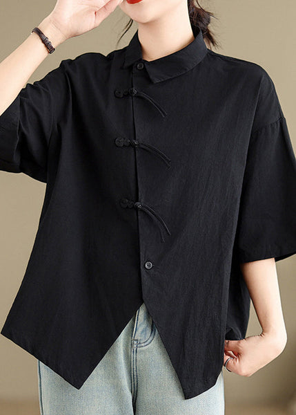 Brief Black Peter Pan Collar Button Shirts Summer UU029 OM-MM240820
