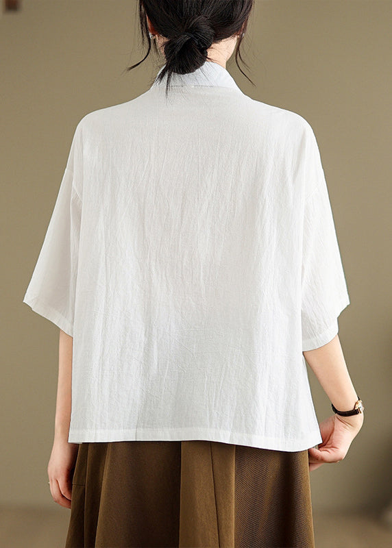 Brief Black Peter Pan Collar Button Shirts Summer UU029 OM-MM240820