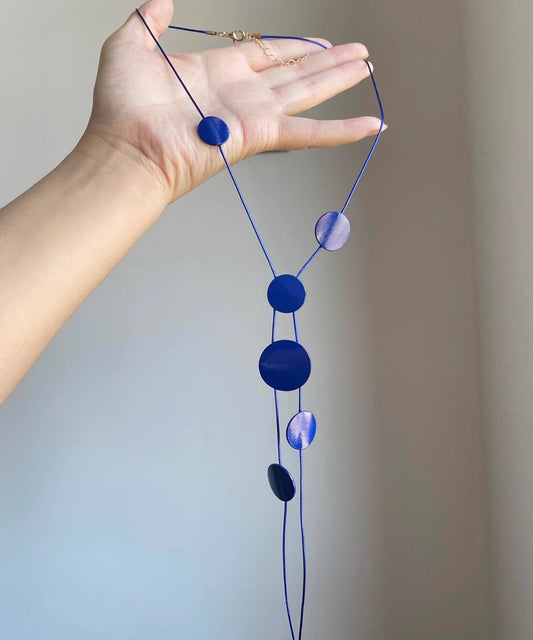 Asymmetrical Pendant Necklace Tassel Brief Blue Planchet Alloy FashionChic