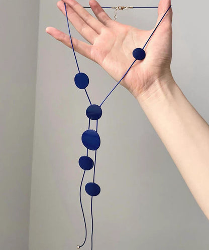 Asymmetrical Pendant Necklace Tassel Brief Blue Planchet Alloy FashionChic