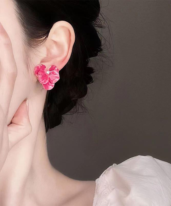Earrings Brief Zircon Blue Alloy Floral Stud FashionChic