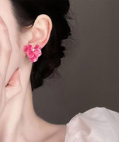 Earrings Brief Zircon Blue Alloy Floral Stud FashionChic